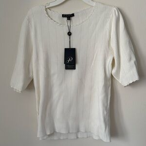 Adrianna Papell White Ribbed Knit Top